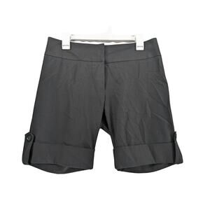 Karen Kane Cuffed Chino Shorts 6 Black Stretch Mid Rise‎ Flat Front Zip Office